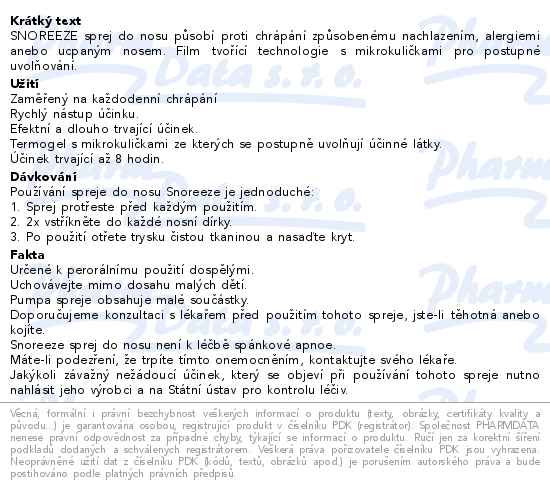 Snoreeze Nosní sprej proti chrápání 10ml - popis