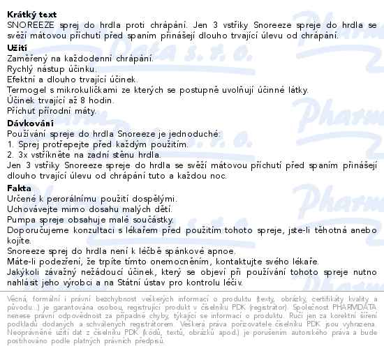 Snoreeze Sprej do hrdla proti chrápání 23.5ml - popis