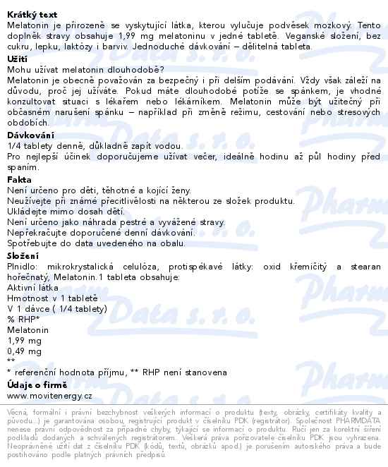 MOVit Melatonin comfort sleep 1.99 mg 180 tablet - popis