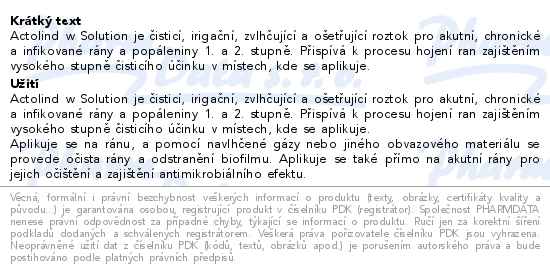 Actolind w Solution 500ml roztok - popis