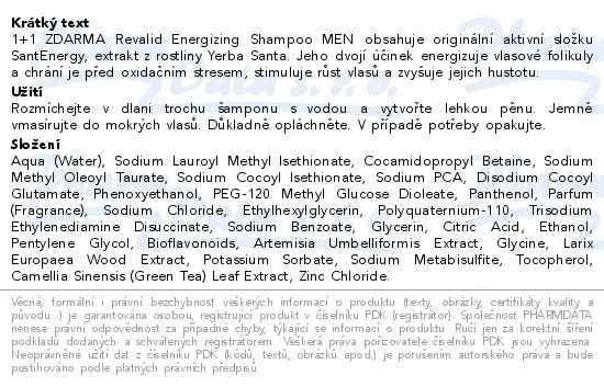 Revalid Energizing Shampoo Men 200ml 1+1 zdarma - popis