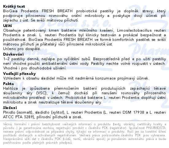 BioGaia Prodentis Fresh Breath 30 probiotických pastilek - popis