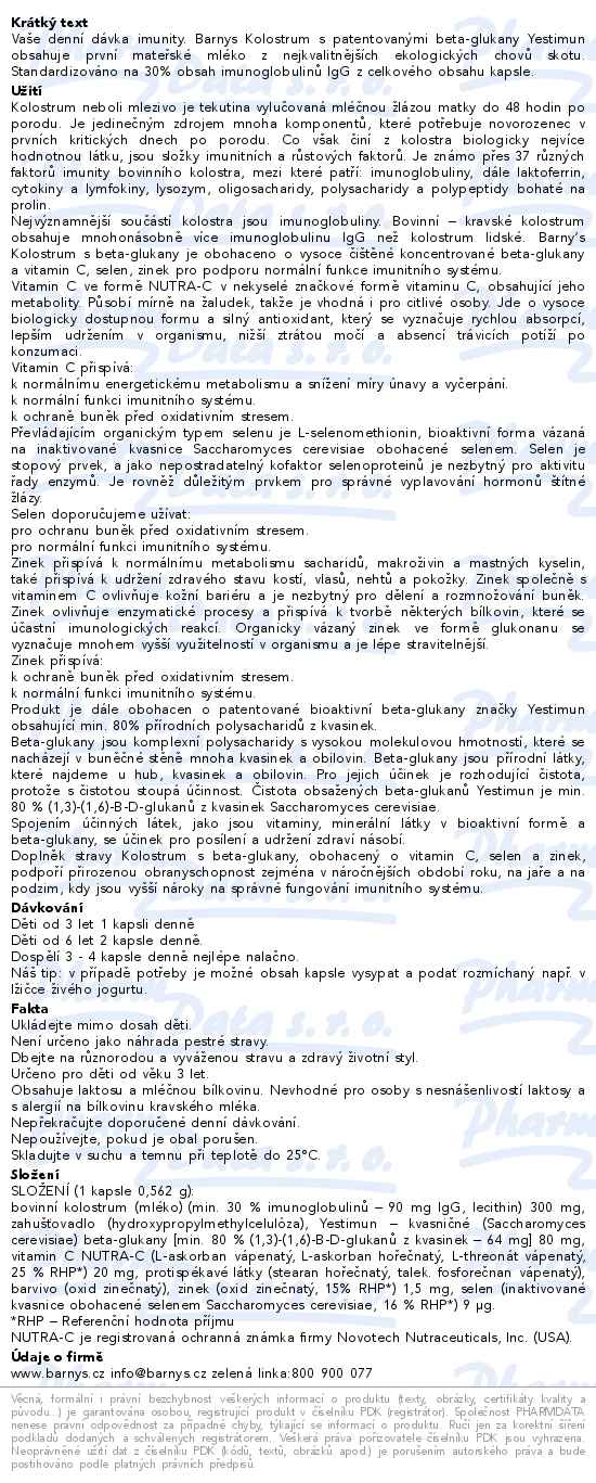 Barnys Kolostrum s beta-glukany limitovaná edice 30+10 kapslí zdarma - popis