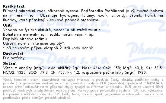 Poděbradka ProMineral 700 ml - popis