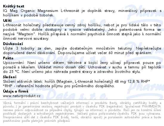IQ Mag Organic Magtein Magnesium L-threonate 90 tobolek - popis