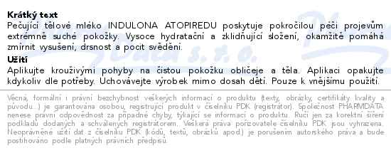 Indulona Atopiredu pečující tělové mléko 400ml - popis