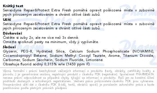 Sensodyne Repair&Protect Extra Fresh zubní pasta 75ml - popis