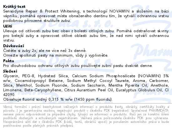 Sensodyne Repair&Protect Whitening zubní pasta 75ml - popis