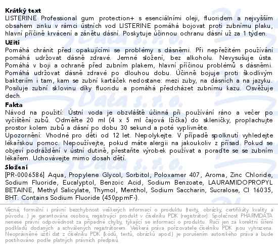Listerine Professional gum protection+ ústní voda 500ml - popis