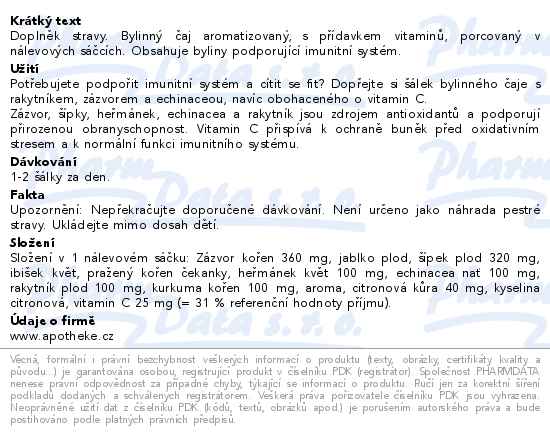Apotheke Premier Imunita + vitamin C čaj 20x2g - popis