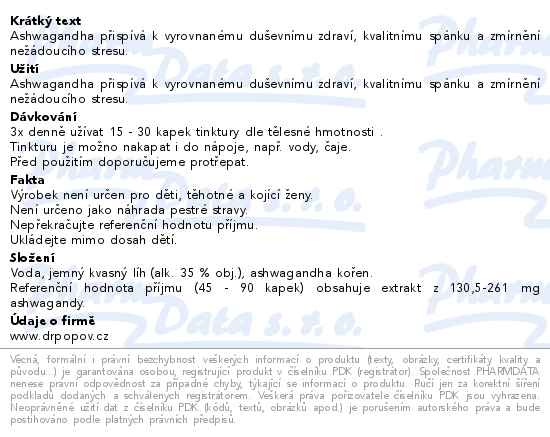 Dr.Popov Kapky bylinné Ashwagandha 100ml - popis