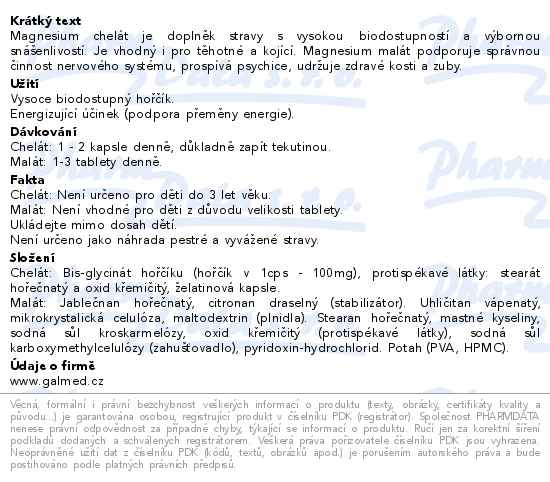 Magnesium chelát 50+20 kapslí + malát 50+20 tablet Galmed - popis