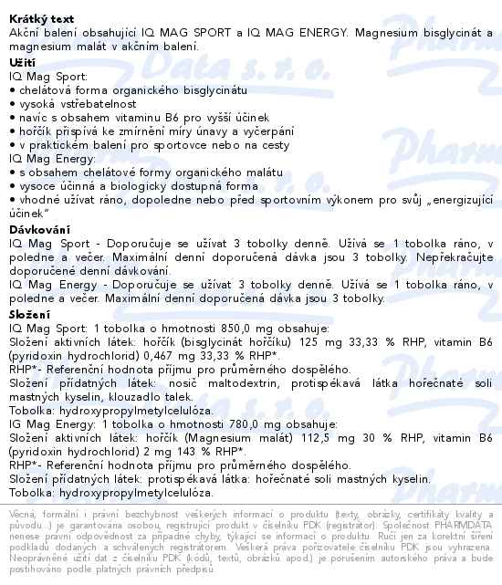 IQ Mag Organic Magnesium Sport+Energy 140+40 kapslí zdarma - popis