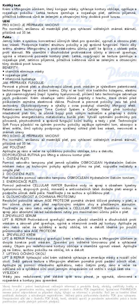 Esthederm Lift & Repair vyhlazující krém proti vráskám 50ml - popis