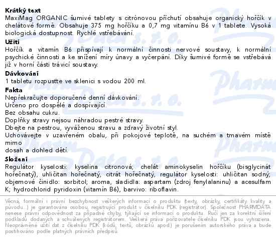 MaxiMag Organic 20 šumivých tablet - popis