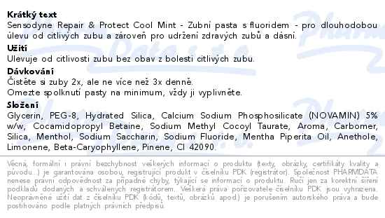 Sensodyne Repair&Protect Cool Mint zubní pasta 75ml - popis
