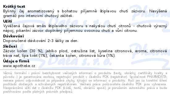 Apotheke Premier Intense Citron a zázvor čaj 20x2.5g - popis