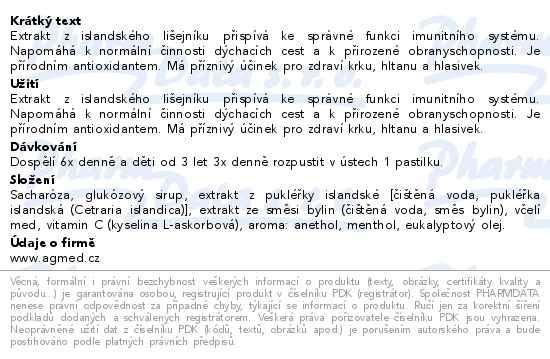 Pastilky s islandským lišejníkem 36ks AGmed - popis