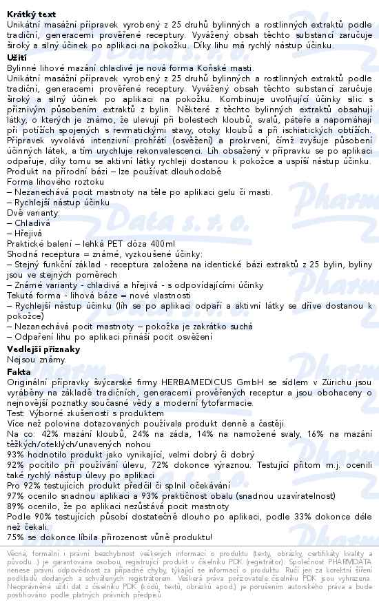 SwissMedicus Koňská mast Bylinné lihové mazání chladivé 400ml - popis