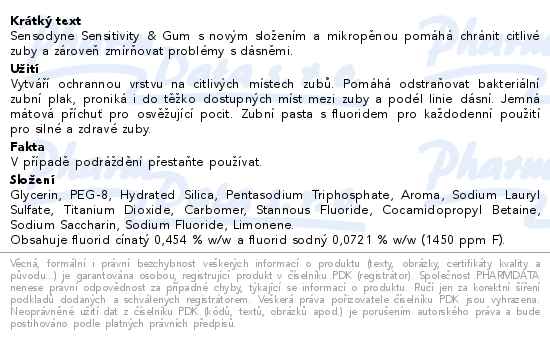 Sensodyne Sensitivity&Gum zubní pasta 75ml - popis