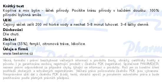 Teekanne Kopřiva mix čaj 20 sáčků - popis