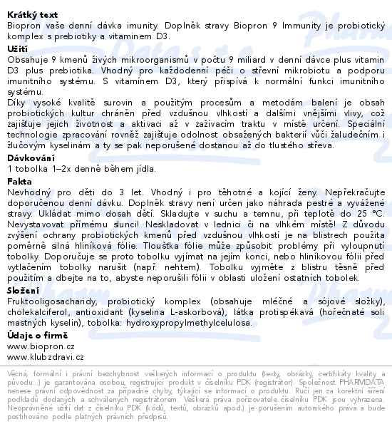 Biopron Imunita probiotika a prebiotika + vitamin D 30+10 tobolek zdarma - popis