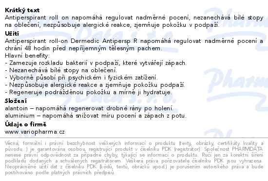 Dermedic Antiperspirant roll-on 48h duo pack 2x60g - popis