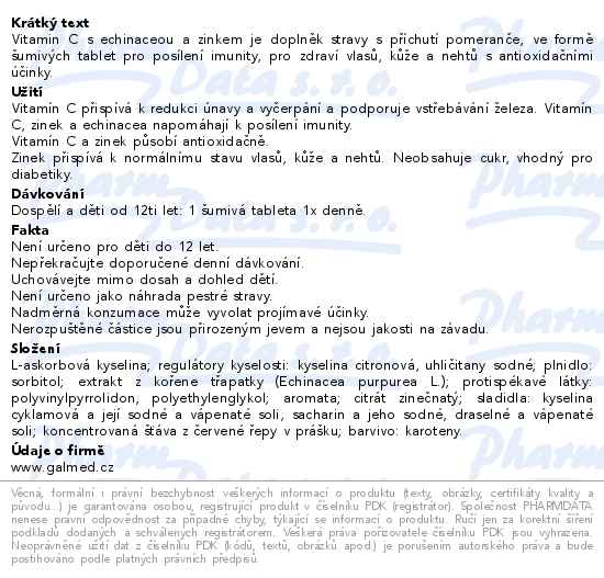 Vitamin C 1000mg echinacea zinek XXL 24 šumivých tablet Galmed - popis