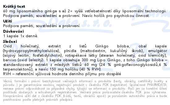 GS Lipo Ginkgo paměť+ 60mg 90 kapslí - popis
