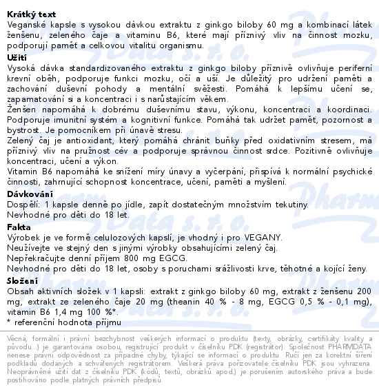 Vitar Ginkgo biloba Forte 60mg EKO 60 kapslí - popis