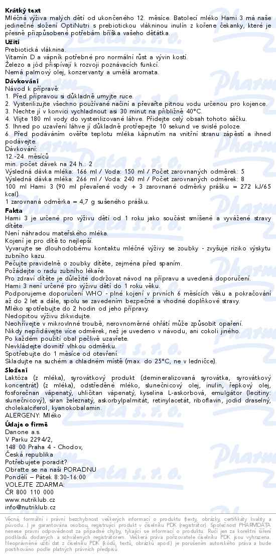 Hami 3 batolecí mléko 600g - popis