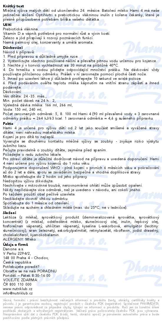 Hami 4 batolecí mléko 600g - popis