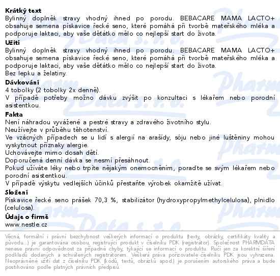 Bebacare Mama Lacto+ 28 tobolek - popis