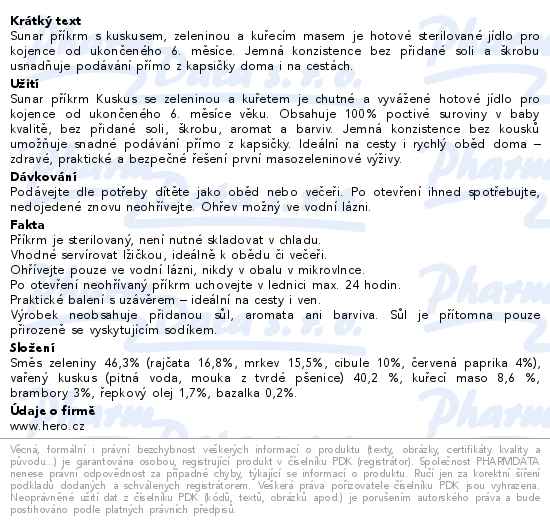 Sunar Kapsička Kuskus se zeleninou a kuřetem 6m+ 120g - popis