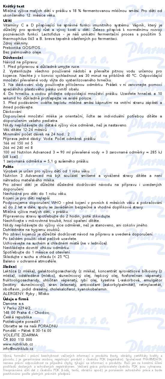 Nutrilon Advanced 3 800g - popis