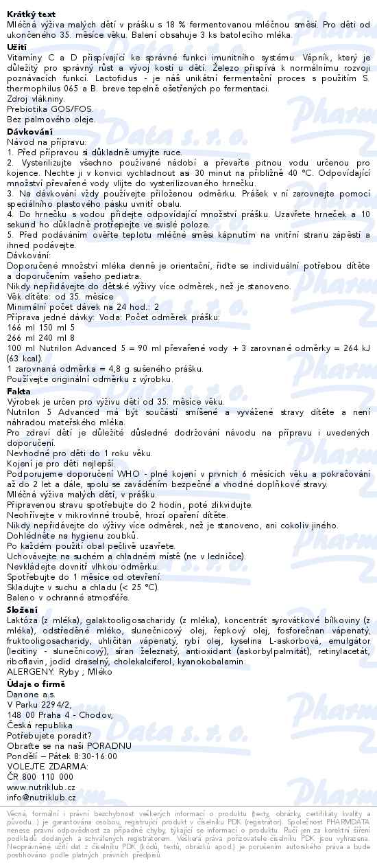 Nutrilon Advanced 5 3x1000g - popis