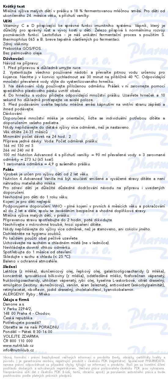 Nutrilon Advanced 4 Vanilla 800g - popis