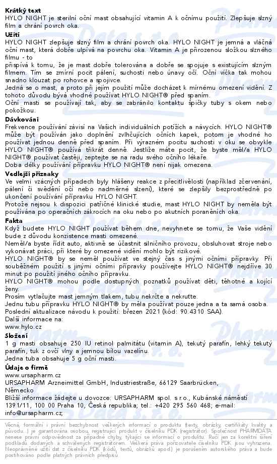 Hylo Night oční mast s vitamínem A 5g - popis