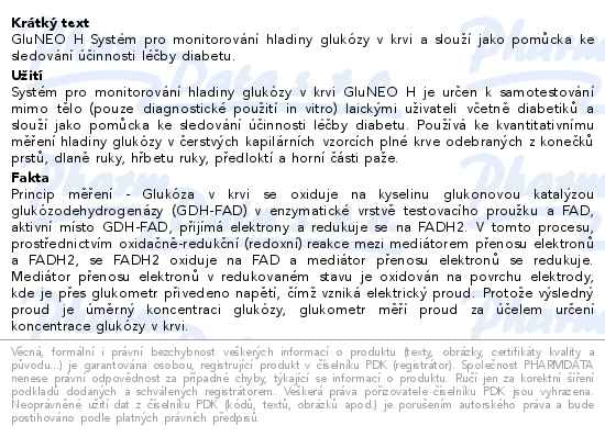 GluNeo H Systém ke stanovení hladiny glukózy v krvi - popis