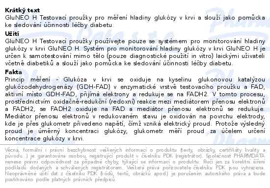 GluNeo H Testovací proužky 50ks - popis