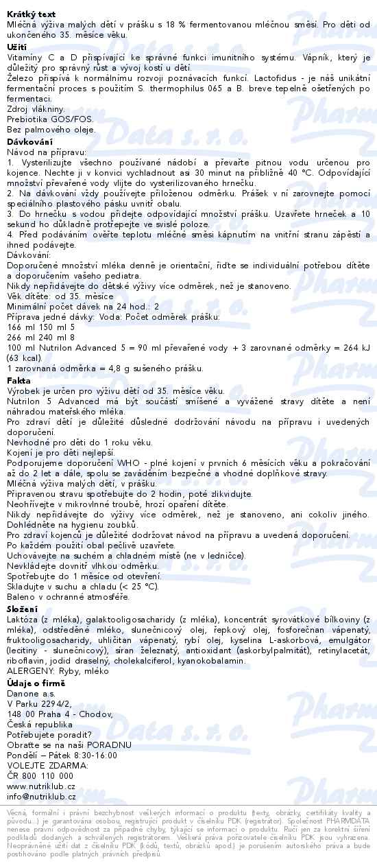 Nutrilon Advanced 5 800g - popis