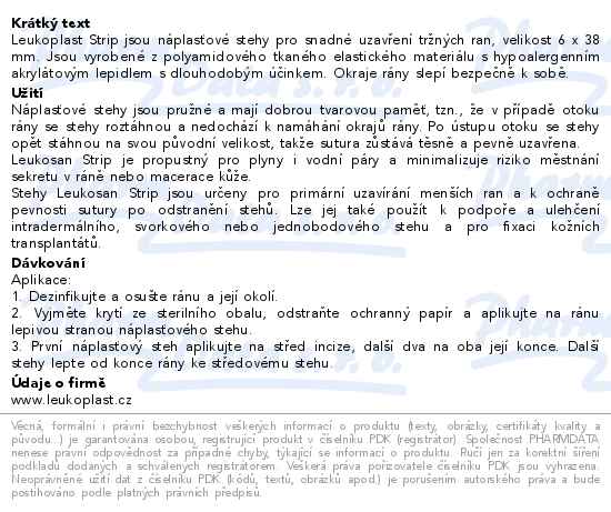 Leukoplast Strip náplasťové stehy na rány XS 6x38mm 6x10ks - popis