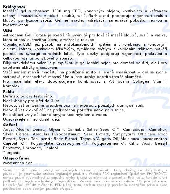 Annabis Arthrocann Forte+ CBD 1800mg konopný masážní gel 90ml - popis
