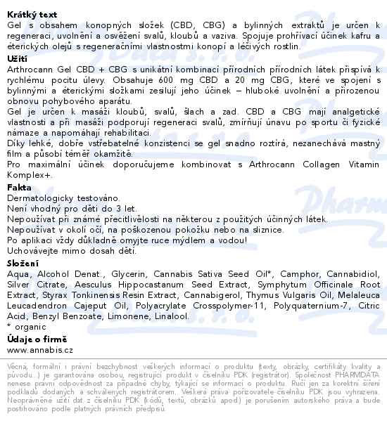 Annabis Arthrocann CBD 600mg+CBG 20mg konopný masážní gel 75ml - popis