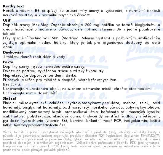 MaxiMag Organic 42 potahovaných tablet - popis