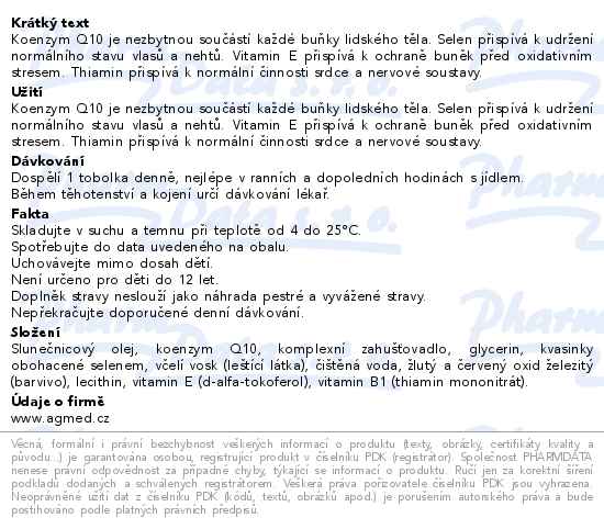 Koenzym Q10 200mg + vitamin B1, vitamin E a selen 30 tobolek AGmed - popis