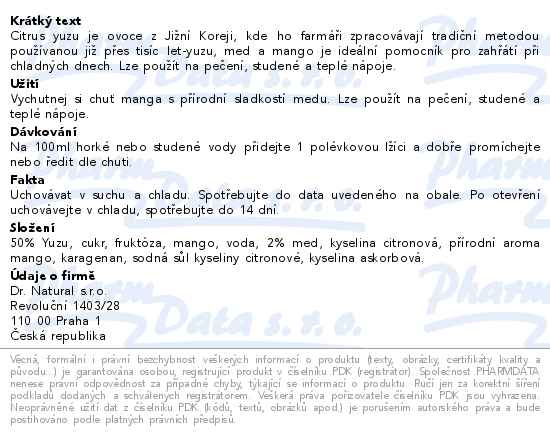 Dr.Natural Yuzu+Med+Mango 580g - popis