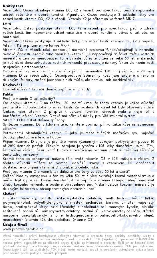 Vigantolvit Osteo 30 tablet - popis