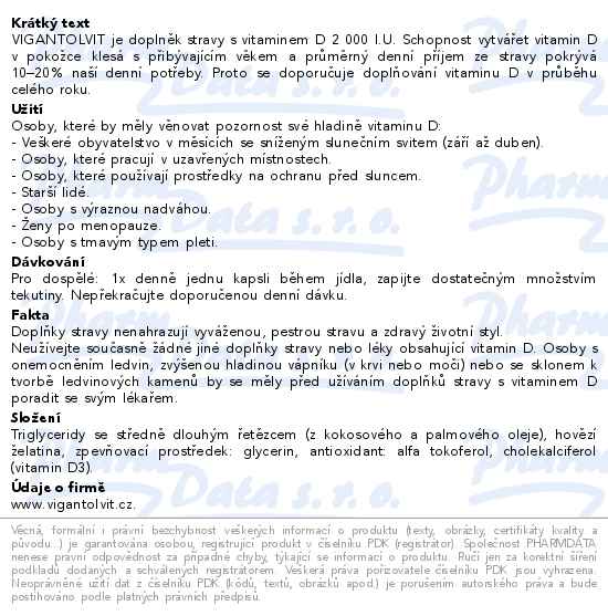 Vigantolvit D3 2000 I.U. 60 tobolek - popis