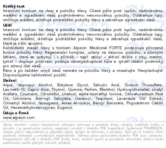 Alpecin Medicinal forte tonikum 200ml - popis